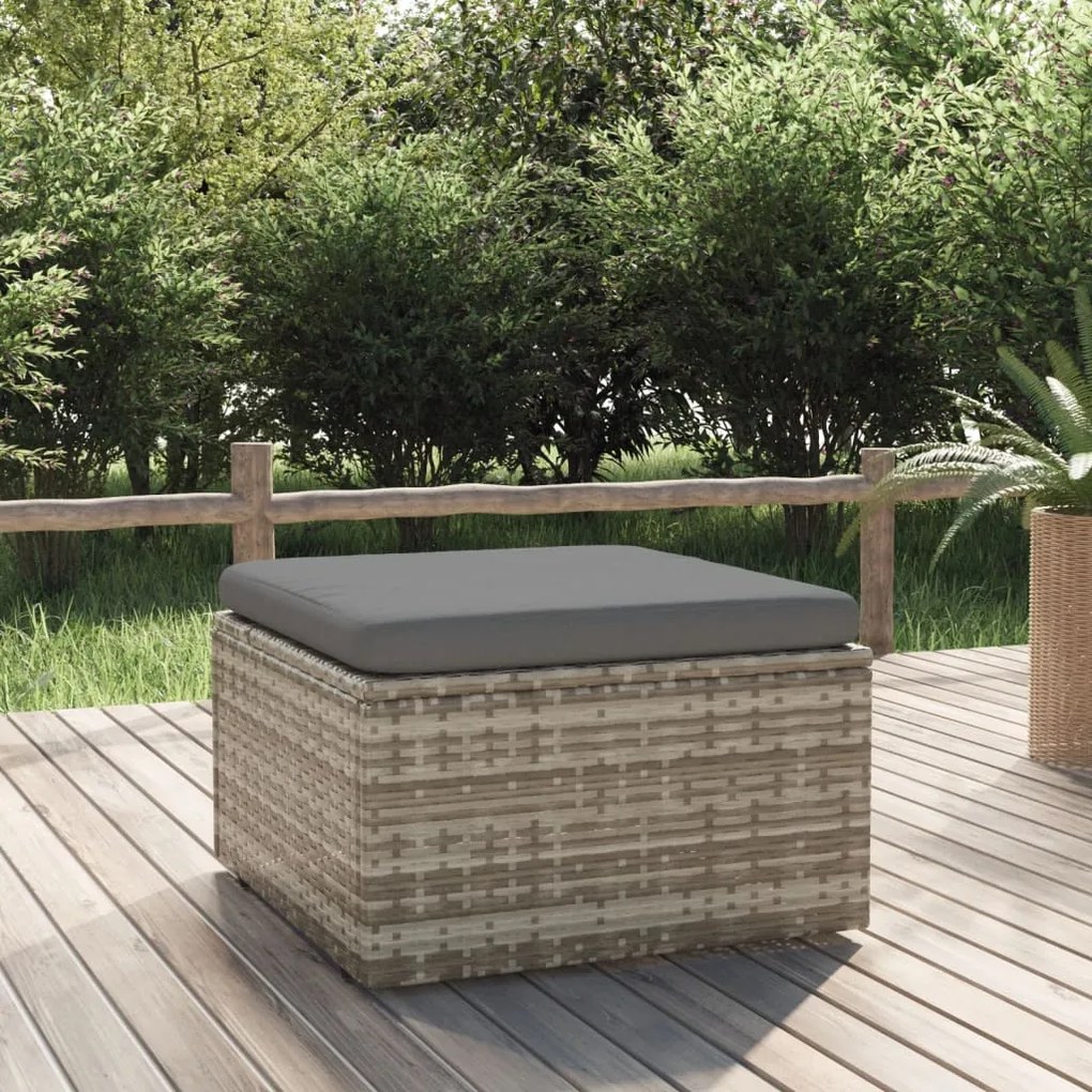 vidaXL Υποπόδιο Κήπου Γκρι 55x55x30 εκ. Συνθετικό Ρατάν με Μαξιλάρι