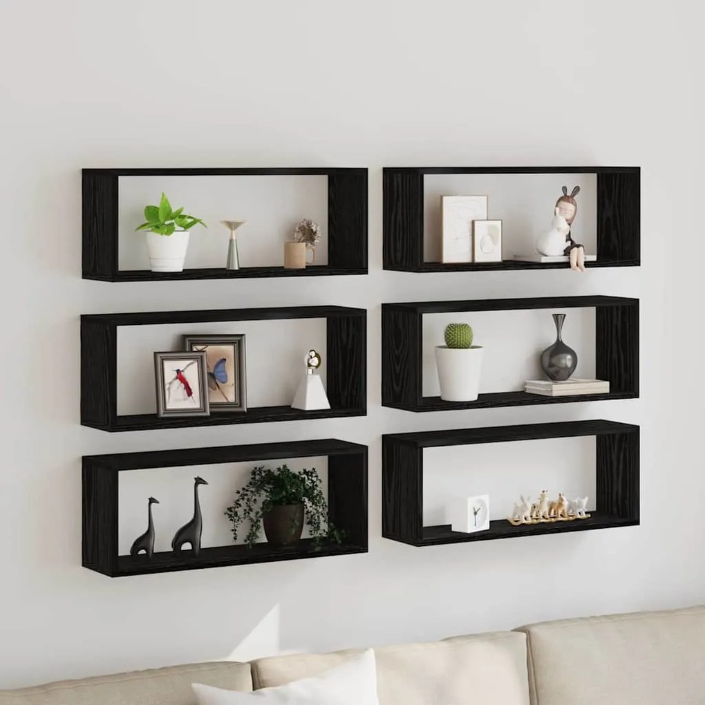 vidaXL Ράφια 6 τμχ Μαύρη Δρυς 60x15x23 εκ Κατασκευασμένο Ξύλο