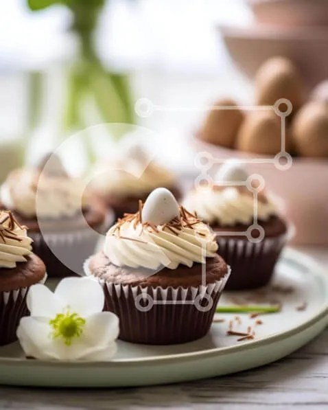 Intra Συλλεκτικό Ξύλινο Παζλ Plywood  4mm - Cupcakes με θέμα το Πάσχα με παγωμένο σοκολάτα και αυγά Σε Ξύλινο Κουτί - Διαστάσεις: 10x10 cm – 25 κομμάτια