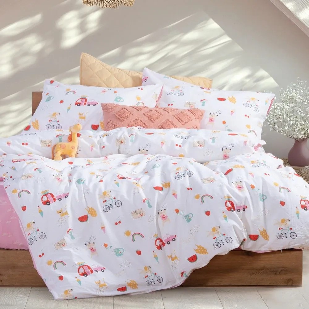 Σεντόνια Παιδικά Happy Today (Σετ 3τμχ) White-Pink Nef-Nef Homeware Μονό 170x260cm 100% Cotton