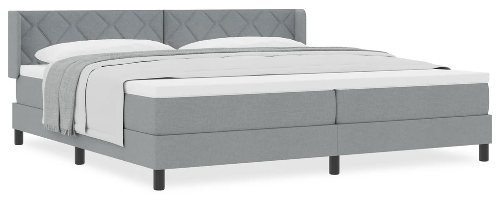vidaXL Κρεβάτι Box Spring με Στρώμα, Ανοιχτό γκρι, 200x200 εκ., Ύφασμα
