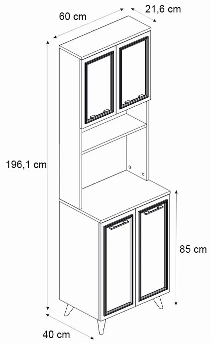 Έπιπλο κουζίνας Potter 2 Megapap χρώμα λευκό - rota oak 60x40x196,1εκ.