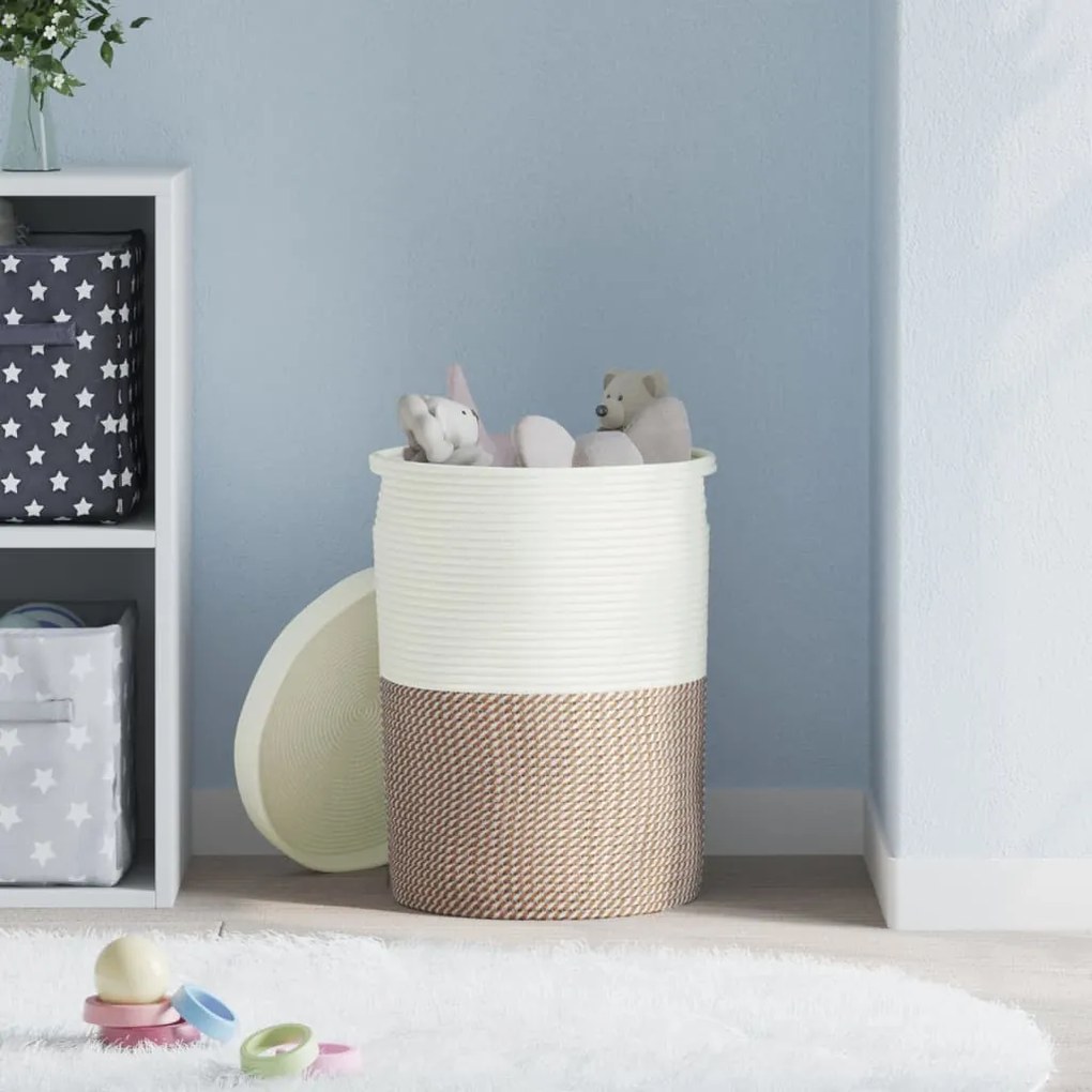 vidaXL Καλάθι Αποθήκευσης με Καπάκι Καφέ/Λευκό Ø37x50 εκ. Βαμβακερό