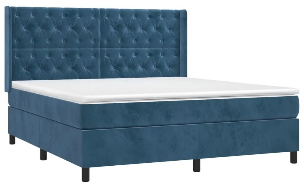 Κρεβάτι Boxspring με Στρώμα Σκούρο Μπλε 160x200 εκ. Βελούδινο - Μπλε