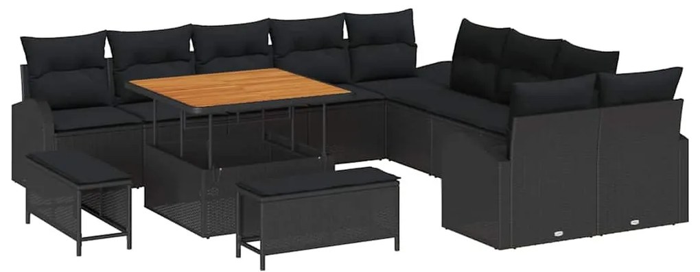 vidaXL Σετ Καναπέ Κήπου με μαξιλάρι 13 pcs Μαύρο Πολυ ράταν