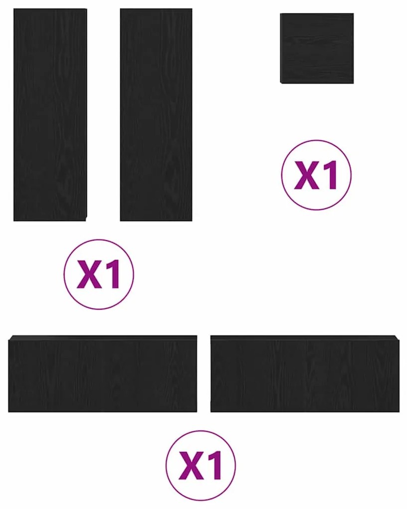 vidaXL Σετ Γραφείου Τηλεόρασης 5 Τεμαχίων Μαύρο Δρυς Επεξεργασμένο Ξύλο