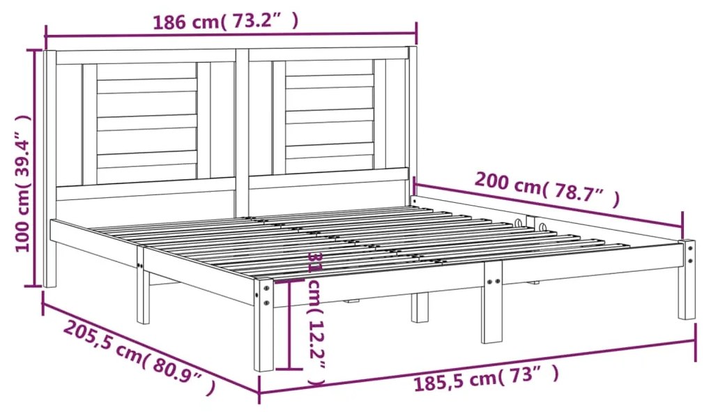 ΠΛΑΙΣΙΟ ΚΡΕΒΑΤΙΟΥ ΛΕΥΚΟ 180 X 200 ΕΚ. ΜΑΣΙΦ ΞΥΛΟ 6FT SUPER KING 3104364