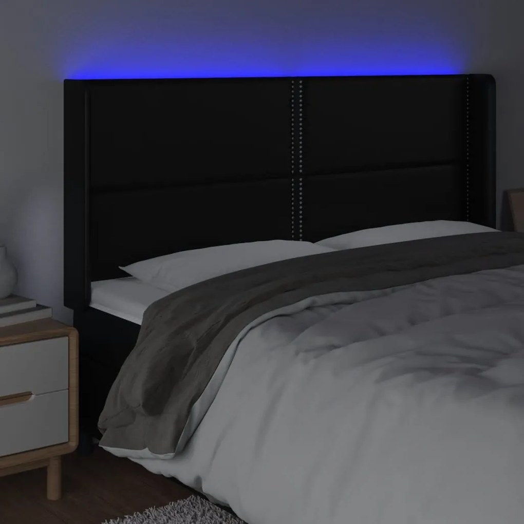 vidaXL Κεφαλάρι Κρεβατιού LED Μαύρο 163x16x118/128 εκ. Συνθετ. Δέρμα