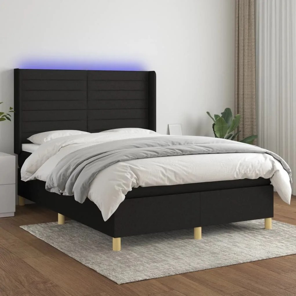 ΚΡΕΒΑΤΙ BOXSPRING ΜΕ ΣΤΡΩΜΑ &amp; LED ΜΑΥΡΟ 140X200 ΕΚ. ΥΦΑΣΜΑΤΙΝΟ 3138959