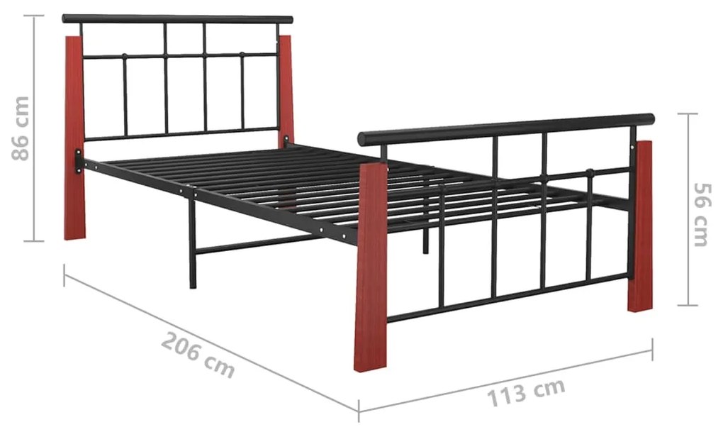 Πλαίσιο Κρεβατιού 100 x 200 εκ. Μέταλλο/Μασίφ Ξύλο Δρυός - Μαύρο