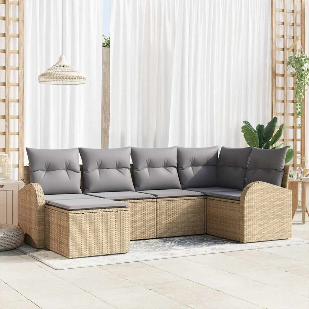 vidaXL Σετ Καναπέ Κήπου με μαξιλάρι 6 pcs Μπεζ Πολυ ράταν