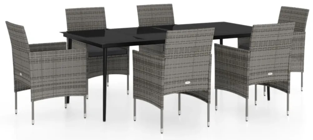 vidaXL Σετ Τραπεζαρίας Κήπου 7 τεμ. Γκρι / Μαύρο με Μαξιλάρια
