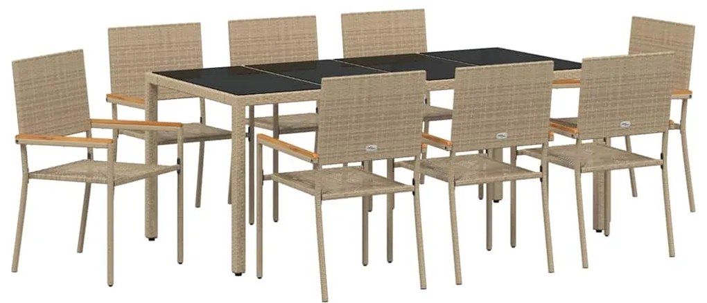 vidaXL Σέτ φαγητού για κήπο 9 pcs Μπεζ 190 x 90 x 75 cm