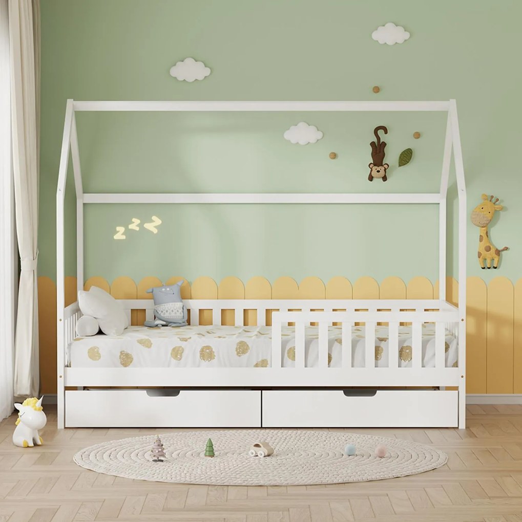 Παιδικό Κρεβάτι με Συρτάρια PHYLLIS τύπου MONTESSORI σε Λευκό 196x97x161Υεκ. 196x97x161 εκ.