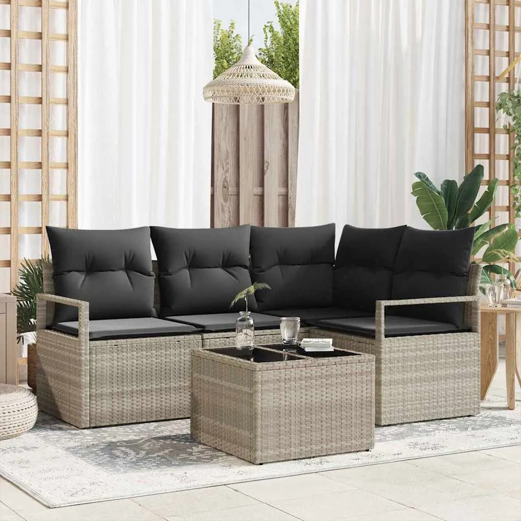 vidaXL Σετ Καναπέ Κήπου 5 pcs Ανοιχτό γκρι Πολυ ράταν