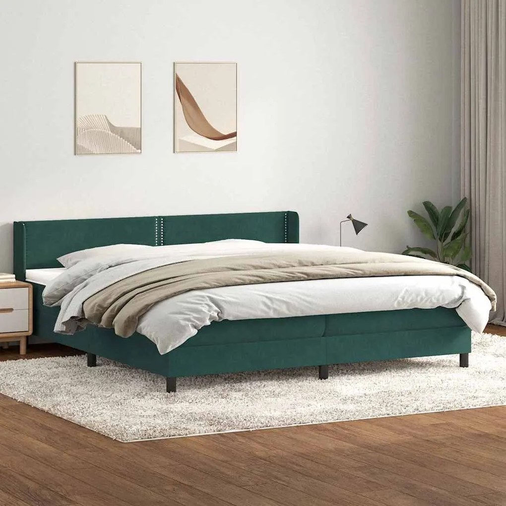 Box Spring Κρεβάτι με στρώμα Σκούρο πράσινο 200x220cm Βελούδινο - Πράσινο