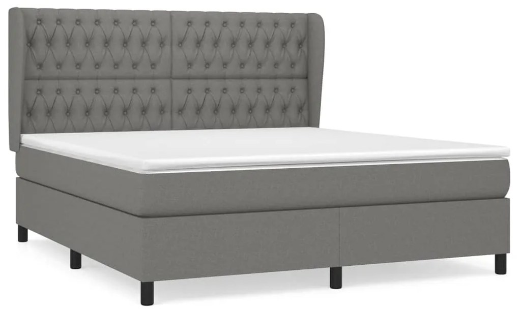 vidaXL Κρεβάτι Boxspring με Στρώμα Σκούρο Γκρι 180x200 εκ Υφασμάτιν