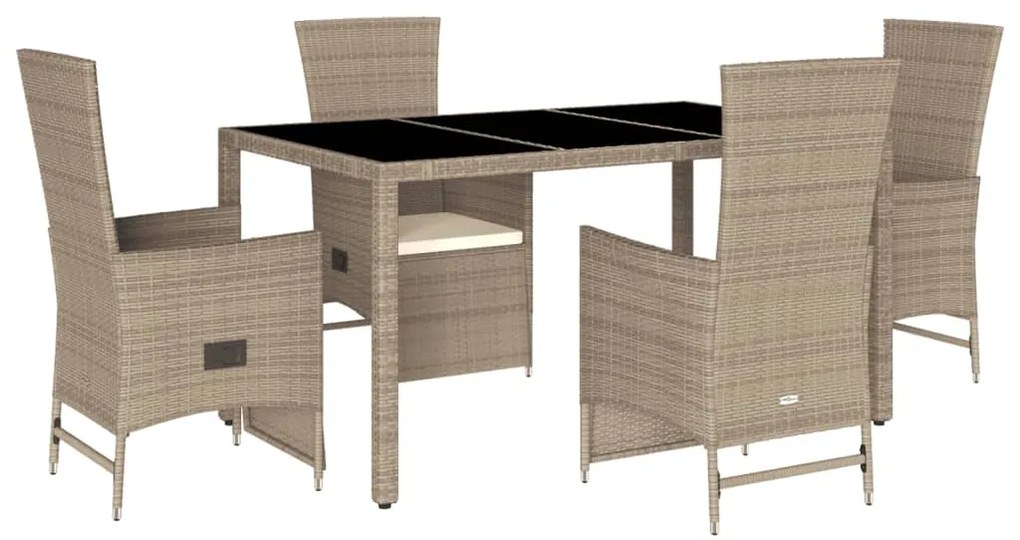 vidaXL Σετ Τραπεζαρίας Κήπου 5 τεμ. Μπεζ Συνθετικό Ρατάν με Μαξιλάρι