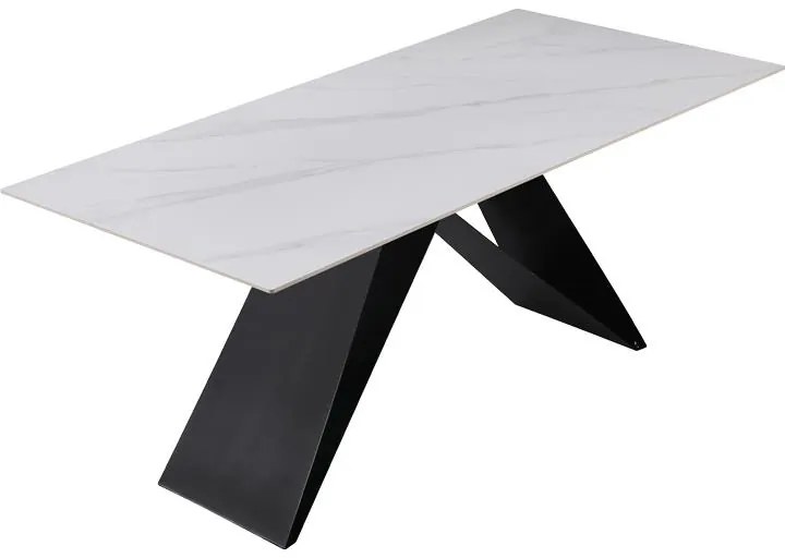 Τραπέζι Meja pakoword Sintered stone λευκό με μεταλλικά πόδια σε μαύρη απόχρωση 180x90x76εκ 180x90x76 εκ.