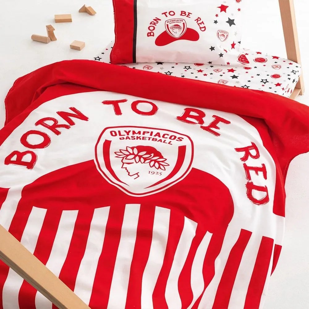 Σεντόνια Βρεφικά Olympiacos BC8 Με Λάστιχο (Σετ 3τμχ) Red-White Palamaiki Κούνιας 70x170cm 100% Cotton