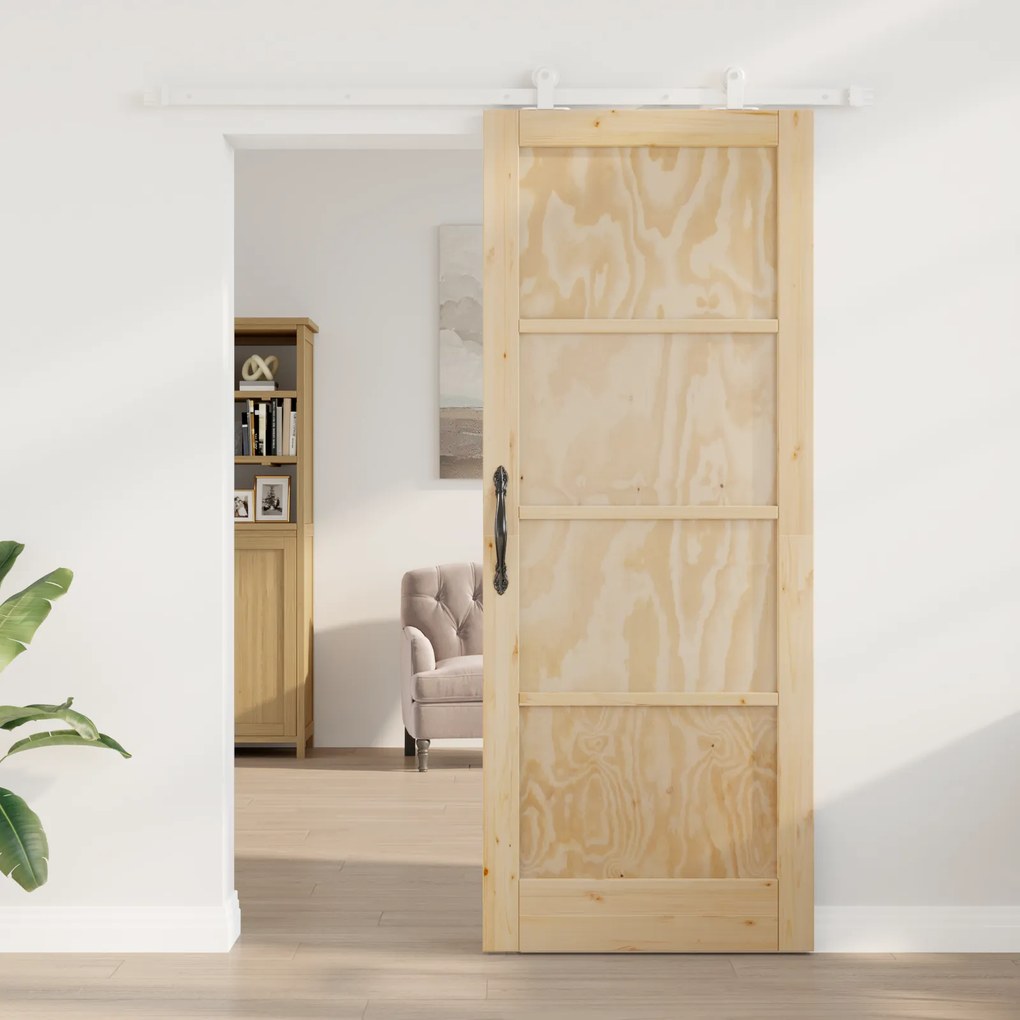vidaXL Συρόμενη Πόρτα με Σετ Υλικών 83x211 cm Συμπαγές Ξύλο Πεύκου