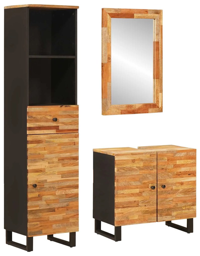 vidaXL Σετ Μπάνιου με συρτάρι με ράφι Φυσικό Στερεό ξύλο μάνγκο