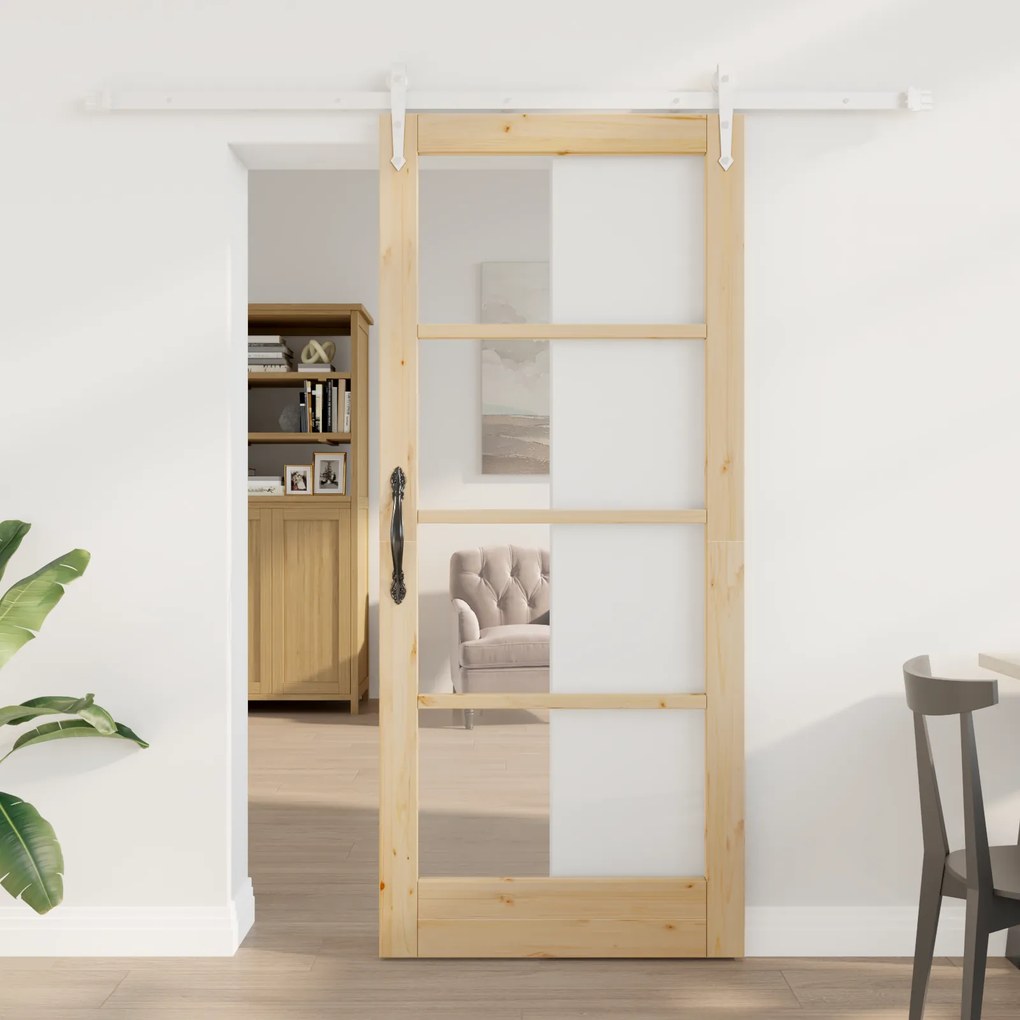 vidaXL Συρόμενη Πόρτα με Σετ Εξαρτημάτων 78x202 εκ. Μασίφ Ξύλο Πεύκο