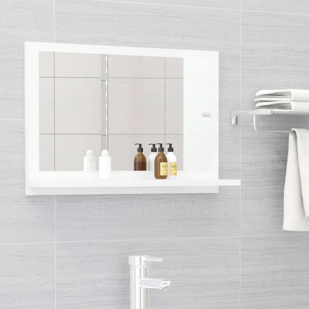 vidaXL Καθρέφτης Μπάνιου Γυαλιστερό Λευκό 60x10,5x37 εκ. Επεξ. Ξύλο