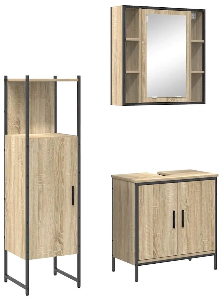 vidaXL Σετ Επίπλων Μπάνιου με ράφι με πόρτα 3 pcs Καφέ 60 x 30 x 60 cm
