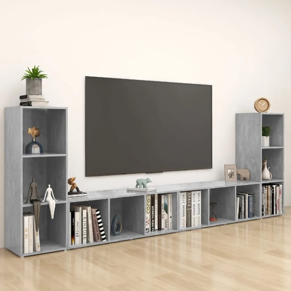vidaXL Έπιπλα Τηλεόρασης 4 τεμ. Γκρι Σκυρ. 107x35x37 εκ. Μοριοσανίδα