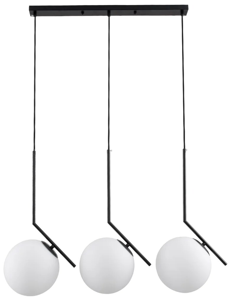 00954 GloboStar®  MONROE 00954 Μοντέρνο Κρεμαστό Φωτιστικό Ράγα Τρίφωτο 3 x E27 IP20 Μαύρο Μέταλλο με Λευκό Γυαλί - Μ74 x Π25 x Υ50cm