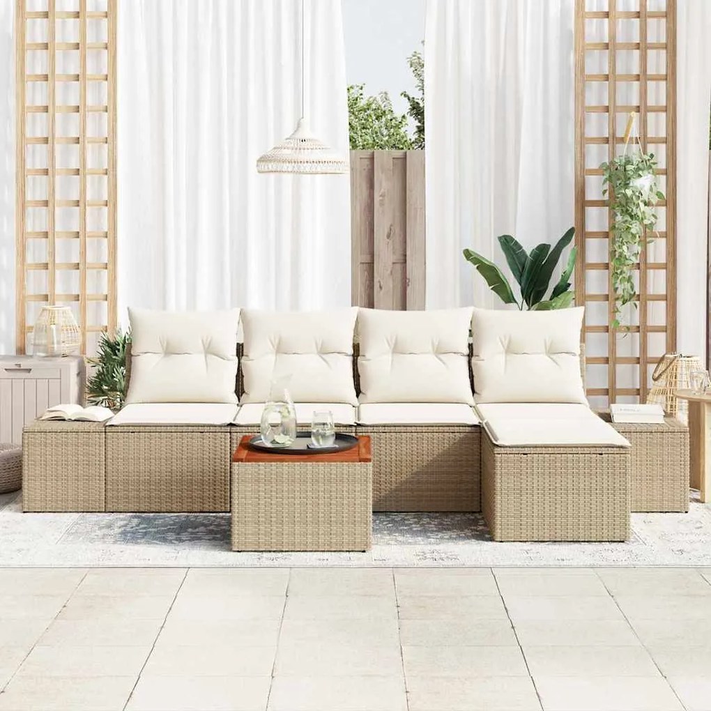 vidaXL Σετ Καναπέ Κήπου με μαξιλάρι 6 pcs Μπεζ Πολυ ράταν