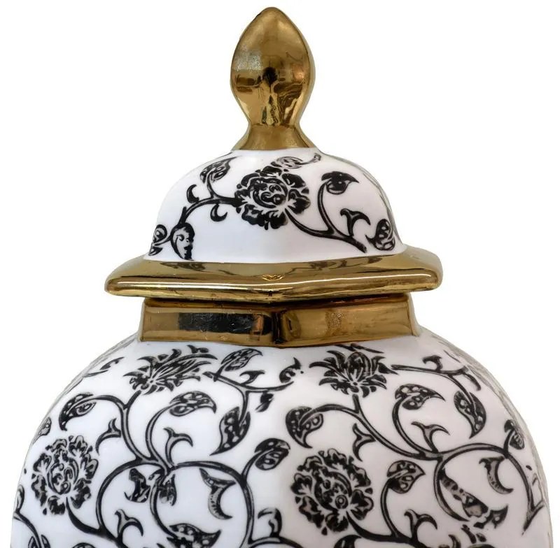 Κεραμικό Βάζο FL22424 Fylliana Μαύρο - Λευκό - Χρυσό Φ21x32 εκ. 21x21x32 εκ.