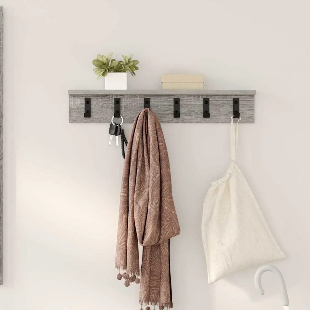 vidaXL Τοίχου Κρεμάστρα με ράφι Γκρι sonoma 60 x 10.5 x 10.5 εκ
