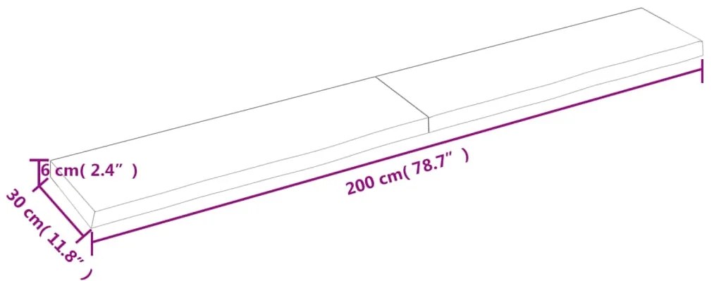 Ράφι Τοίχου Σκούρο Καφέ 200x30x(2-6) εκ. Επεξ. Μασίφ Ξύλο Δρυός - Καφέ