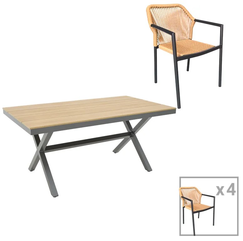 Intrahome Τραπεζαρία Thorio-Lush σετ 5τεμ Intrahome ανθρακί αλουμίνιο και plywood σε φυσική απόχρωση 160x90x75εκ | SKU: INTRAPA-311111932