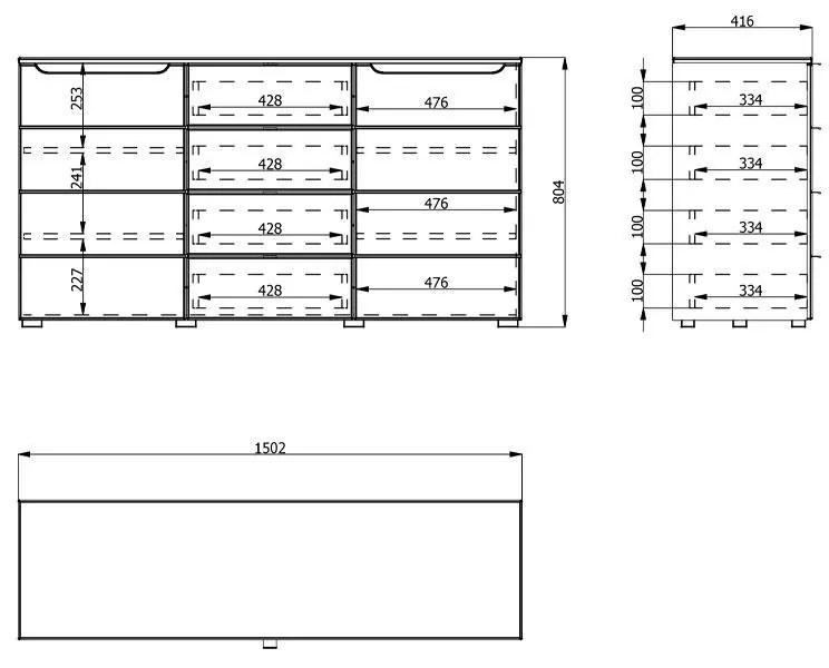 Κομότα Karl 3K4F Λευκό - Μαύρο Γκρί - Λευκή Λάκα 150x42x80.5 εκ. 150x42x80.5 εκ.