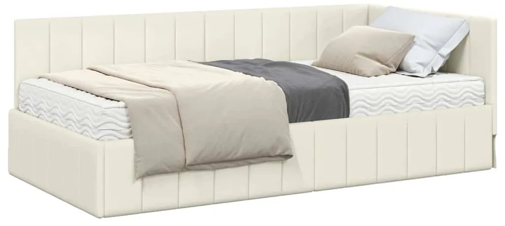 vidaXL Κρεβάτι γωνίας με στρώμα με στρώμα 2 pcs Κρεμ Βελούδο