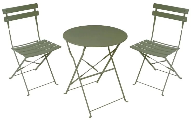 Τραπεζαρία Bistro pakoworld σετ 3τεμ μεταλλική αναδιπλούμενη σε λαδί απόχρωση Φ60x71εκ