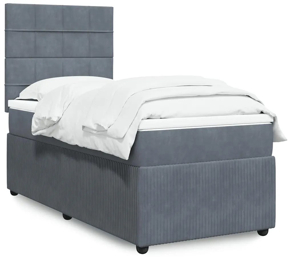 vidaXL Κρεβάτι Boxspring με Στρώμα Σκούρο Γκρι 100x200 εκ. Βελούδινο
