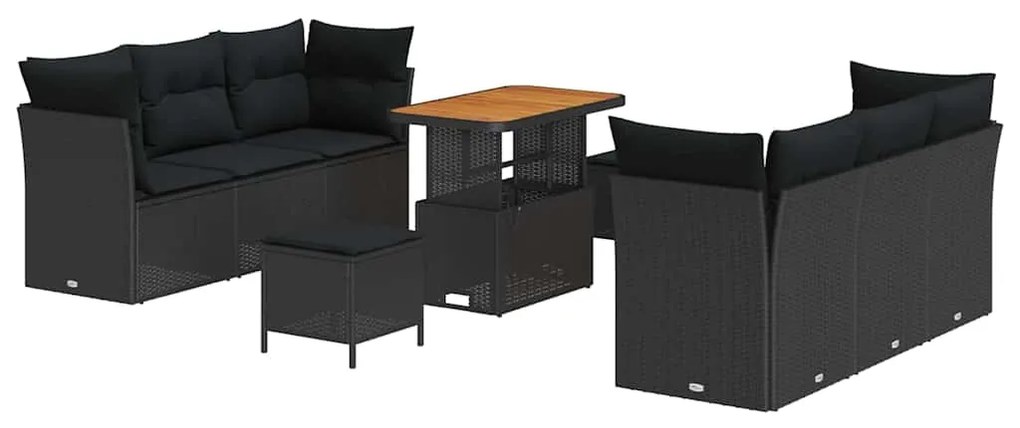 vidaXL Σετ Καναπέ Κήπου με μαξιλάρι 9 pcs Μαύρο 90 x 55 x 71 cm