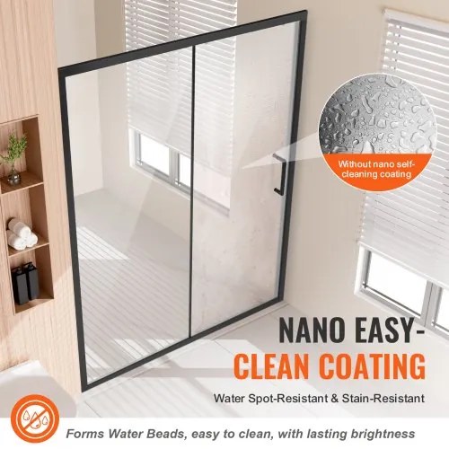 VEVOR Semi-frameless Shower Door 57.7-59&quot; x 70&quot; Tempered Glass 1/4&quot; Matte Black