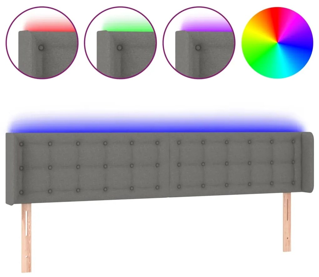 vidaXL Κεφαλάρι Κρεβατιού LED Σκούρο Γκρι 163x16x78/88 εκ. Υφασμάτινο