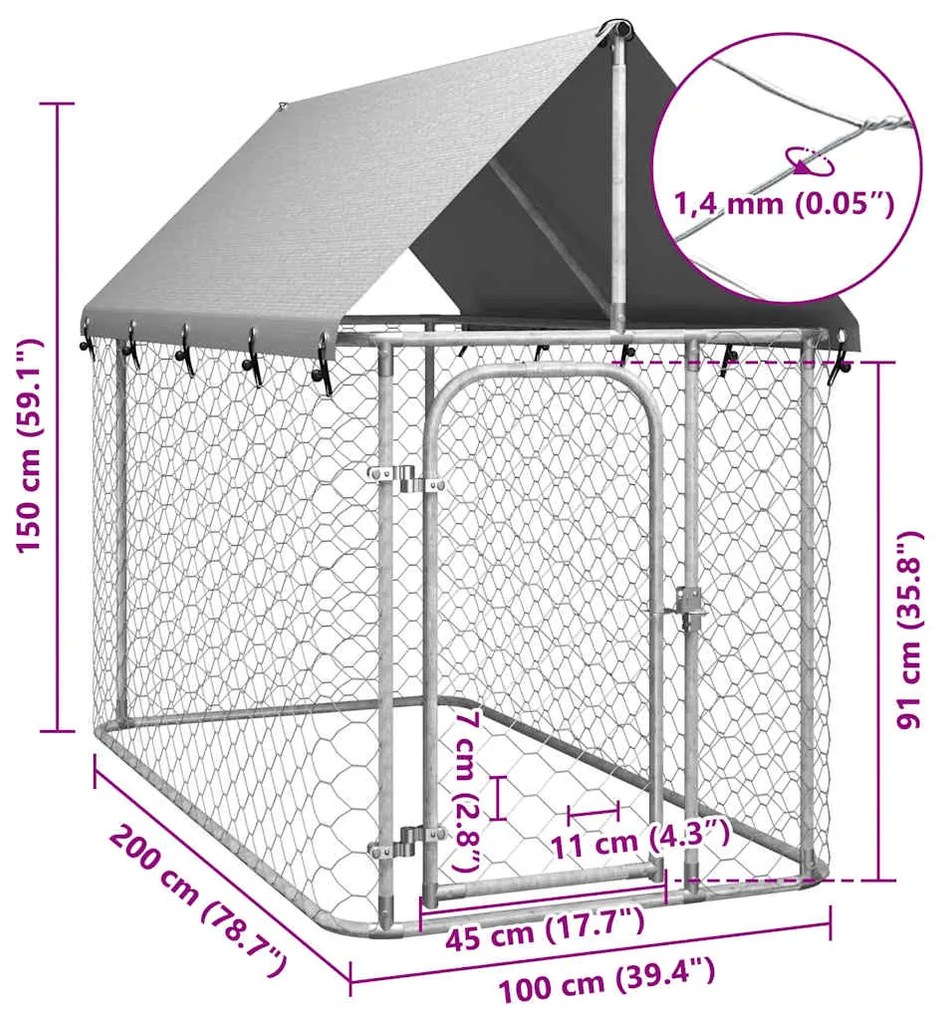 vidaXL Κλουβί Σκύλου Εξωτερικού Χώρου 200 x 100 x 150 εκ. με Στέγαστρο