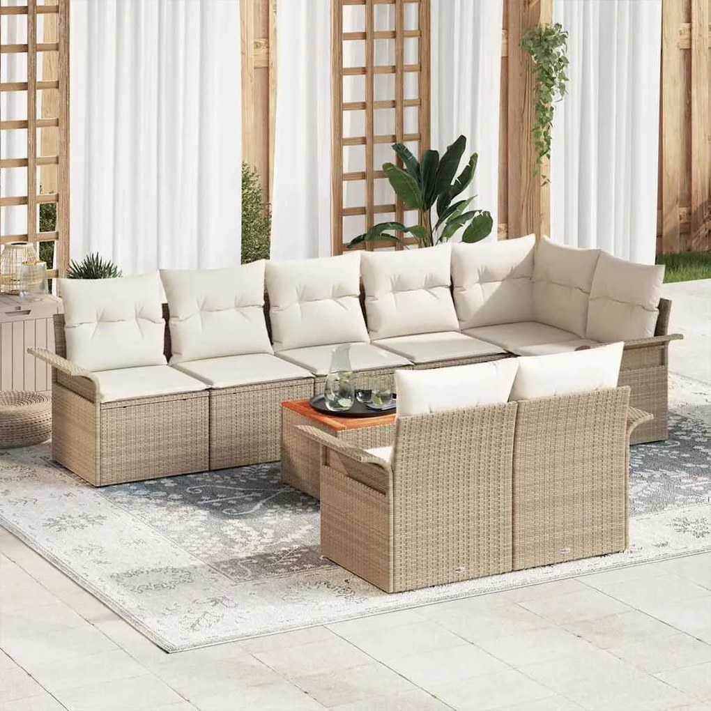 vidaXL Σετ Καναπέ Κήπου 9 pcs Μπεζ Πολυ ράταν