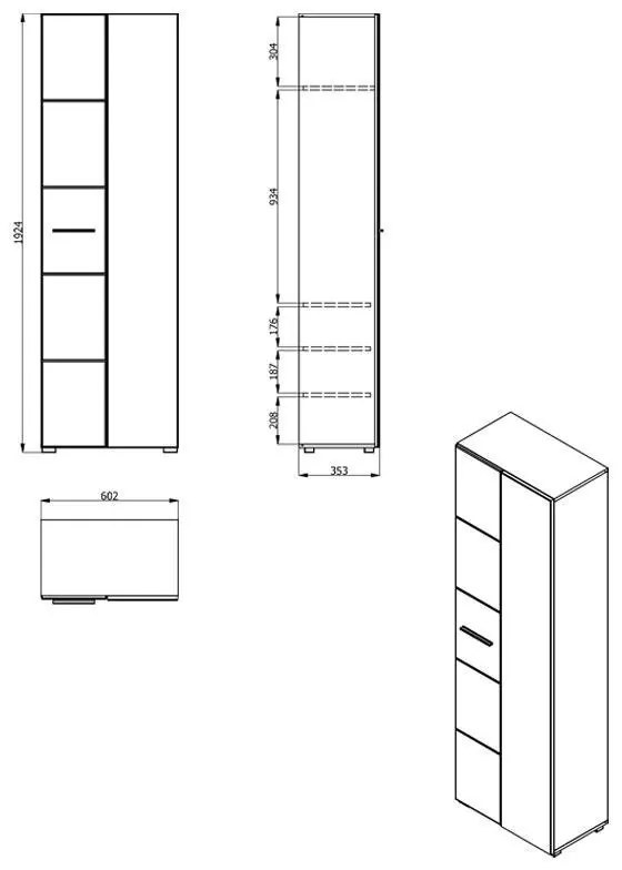 Έπιπλο Χολ Beny 2K OG Λευκό - Λευκή Λάκα 60x35x192,5 εκ.