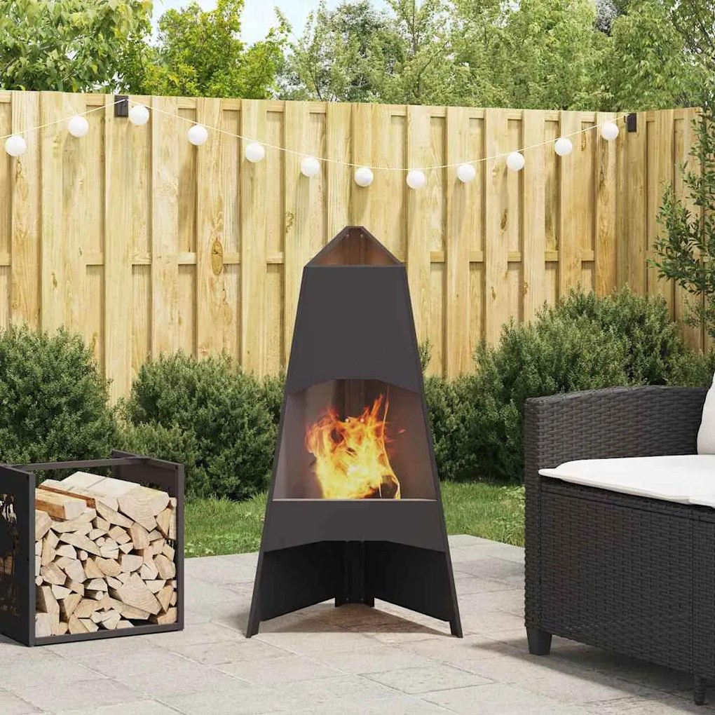 vidaXL Φωτιά Πυραμίδα Μαύρη 50x45x95 εκ. Χάλυβας