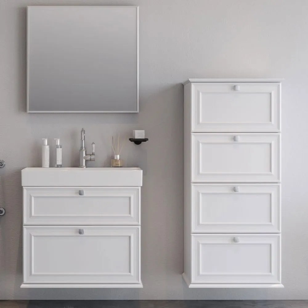 Έπιπλο Μπάνιου Πάγκος Με Νιπτήρα &amp; Καθρέφτη Stella 70 9SSTE070WHM 70x45,5x70cm/70x68cm White Mat Πορσελάνη,Mdf