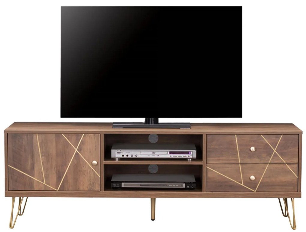 Έπιπλο Τηλεόρασης KAITLYN Καρυδί - Χρυσό 150x39,5x51,5Yεκ. 150x39.5x51.5 εκ.