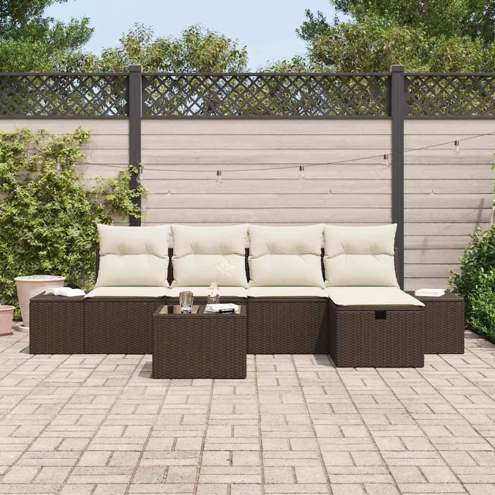 vidaXL Σετ Καναπέ Κήπου με μαξιλάρι 6 pcs Καφέ Πολυ ράταν